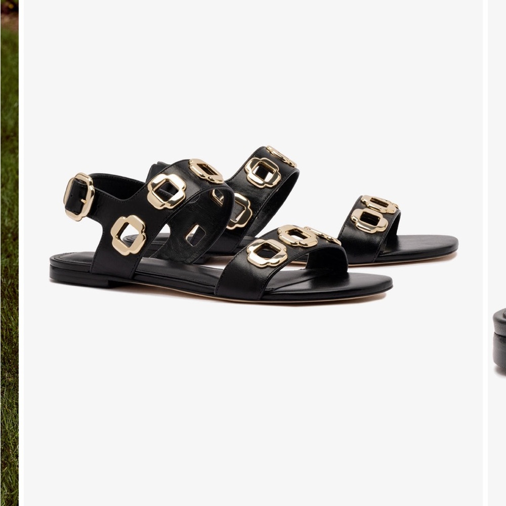 Larroude Milan Flat Sandal In Black Leather